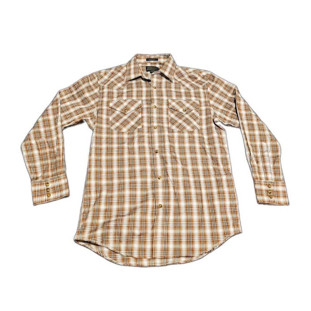 Pendleton Frontier Western Pearl Snap Shirt Men's Small Brown Plaid Long Sleeve